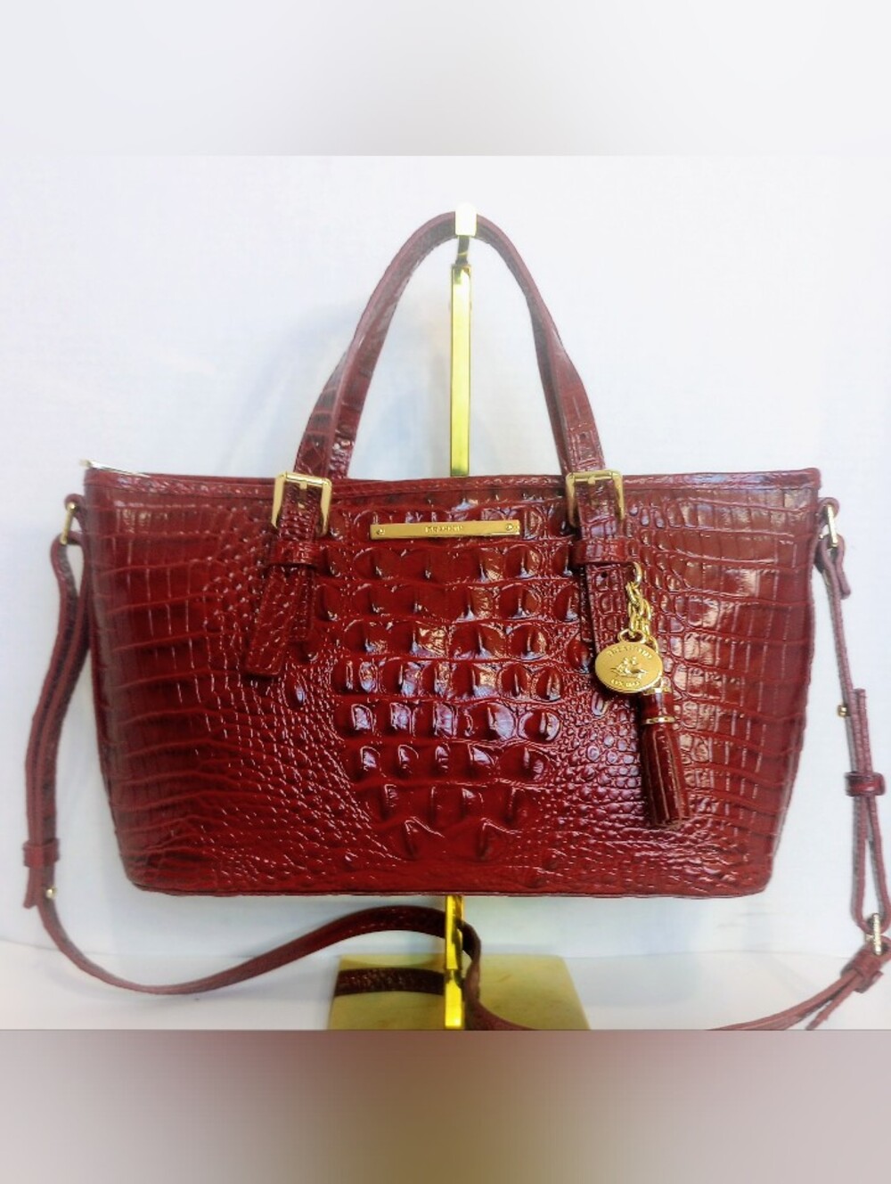 Brahmin Red Mini Asher Crocodile Embossed Leather Crossbody Satchel Purse
